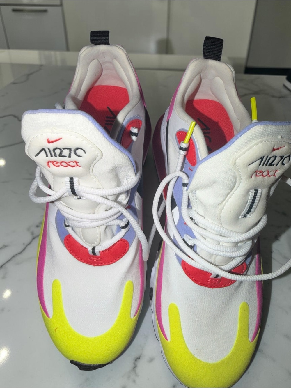 Nike Air Max 270 React Kids Sneakers White Yellow Pink Red - Picture 6 of 7